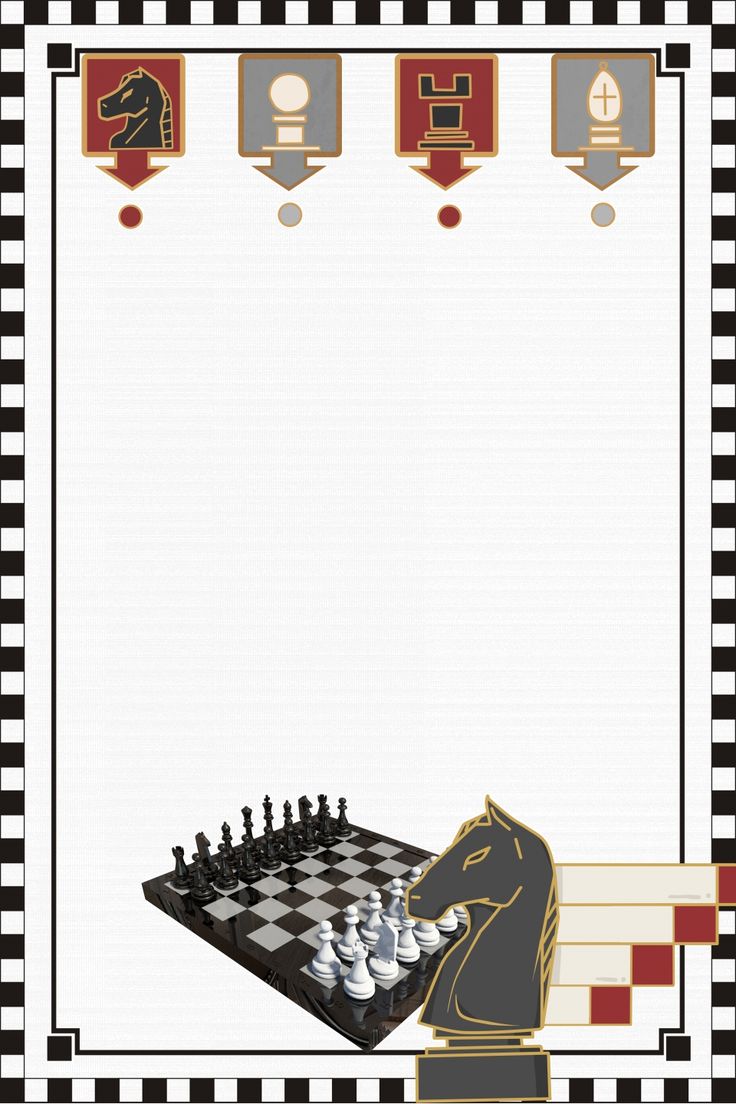 a black and white chess board with an image of a horse on it's side