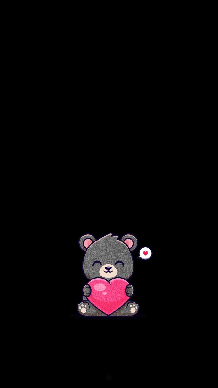 a bear holding a heart in the dark