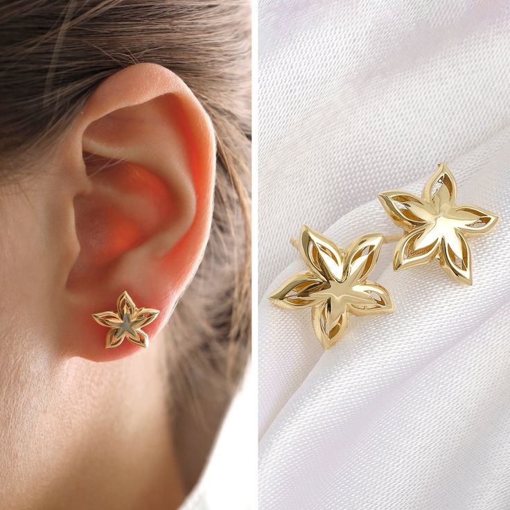 The dainty flower is a timeless symbol of beauty and delicate nature. Our 14k Gold Dainty Flower Earrings are made with a beautiful 3-D laser cut design that adds just the right amount of sparkle to any outfit! These earrings are perfect for your bridal party, as a wedding gift or anniversary gift, or as a gift for mom. 14k Gold Dainty Flower Necklace is also avaliable: ◖ P R O P E R T I E S ◗ * Material: 14k Yellow Gold, 14k White Gold * Weight: 1.94gram * The earrings comes as pair and  the price shown is valid for a pair of earrings, not single. ◖ D I O N J E W E L ◗ ‣ 14K REAL GOLD ‣ EXPRESS DELIVERY IN 1-3 DAYS* ‣ HANDMADE ONLY FOR YOU, NO USED JEWELRY ‣ GIFT BOX AND OTHER GIFTS ◖ P R O D U C T I O N & Q U A L I T Y ◗ ‣ All of our jewelry are handmade and made to order. ‣ We use only Elegant Yellow Gold Birth Flower Earrings, Elegant Birth Flower Earrings As A Gift For Her, Elegant Birth Flower Earrings, Fine Jewelry White Gold Flower Earrings Gift, Yellow Gold Flower-shaped Birth Flower Earrings, Fine Jewelry Flower-shaped Earrings For Anniversary, Luxury Flower Shaped Earrings As Gift, Elegant Rose Gold Birth Flower Earrings, Fine Jewelry Flower Earrings For Gift