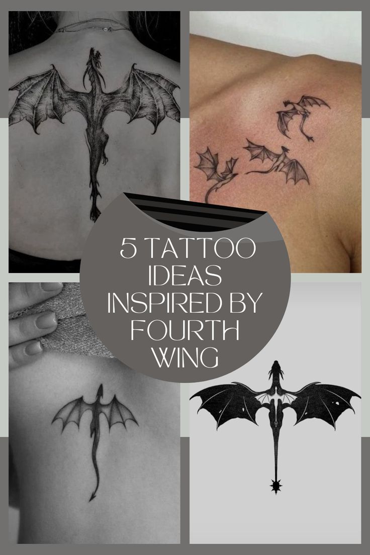 some tattoos that have bats on them and the words, 5 tattoo ideas inspired by fourth wing