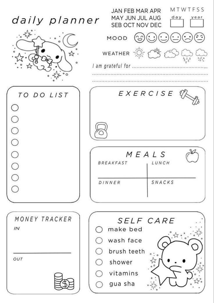 the daily planner is shown in black and white, with an image of a bear on it