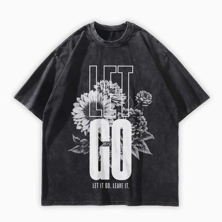 Let Go Oversized Washed T-Shirt - Starphase Relaxed Fit Black T-shirt With Graphic Print, Cotton T-shirt With Black Letter Print, Urban Washed Black T-shirt With Logo Print, Urban Style Washed Black T-shirt With Logo, Black Cotton T-shirt With Letter Print, Oversized Washed Black T-shirt With Screen Print, Washed Black Graphic Print Crew Neck T-shirt, Trendy Black T-shirt With Graphic Print, Summer Graphic Print Washed Black T-shirt