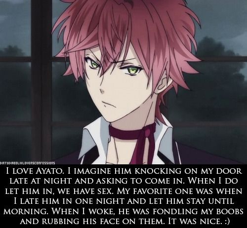 an anime character with pink hair and green eyes, in front of a window text reads i love axo imagine him knocking on my door late at night and asking to come in