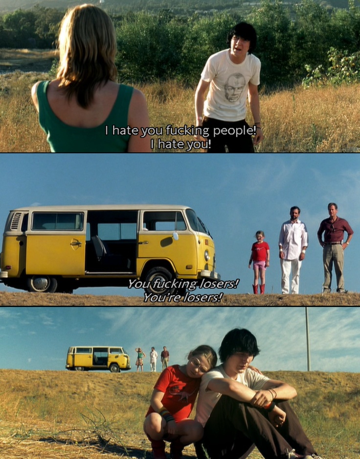 two different scenes with people standing in the background and one man sitting on the ground next to a yellow van