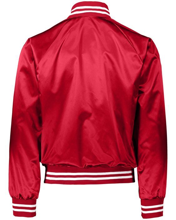 Unisex Striped Trim Satin Baseball Jacket - RED/ WHITE - S | Augusta Sportswear Striped Trim Satin Baseball Jacket in Red/White Size Small | Nylon Kaos Oblong, Nice Clothes, Columbia Blue, Popular Colors, Baseball Jacket, Red Satin, Designer Clothes For Men, Red Jacket, Red Leather Jacket