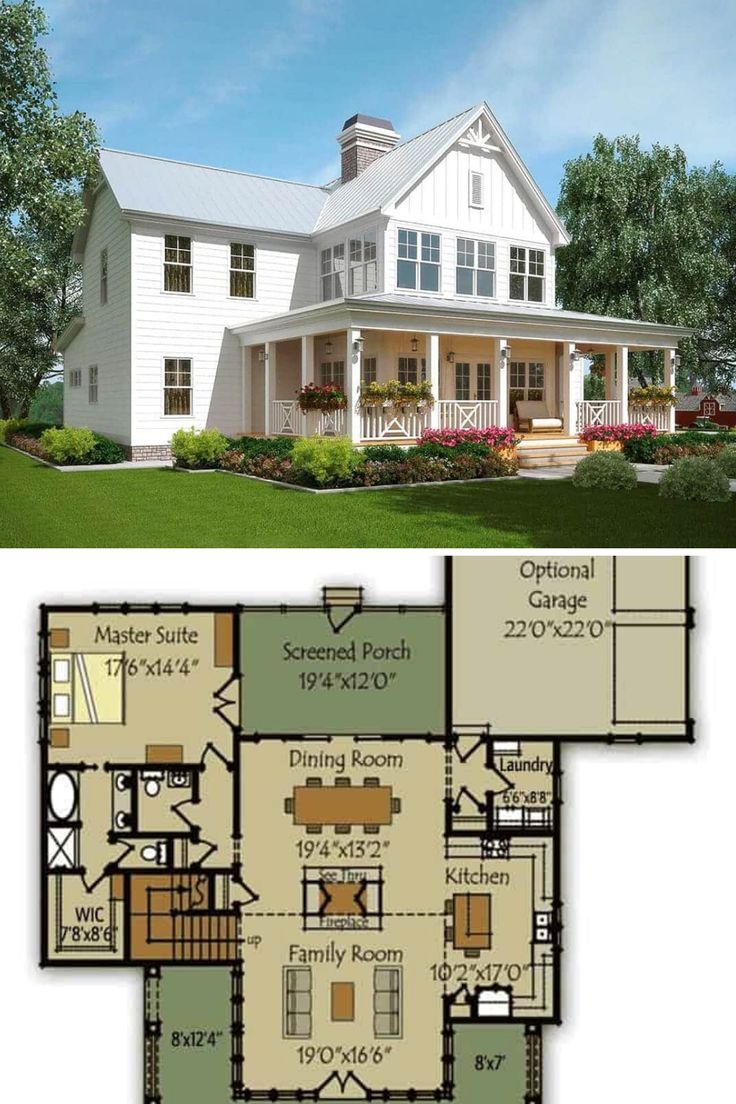 two story house plans with an open floor plan for the front and back of the house