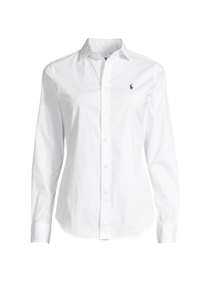 Polo Ralph Lauren Kendall Long-Sleeve Button-Front Blouse in White Cotton - $ 98.50 Polo Ralph Lauren White Shirt, White Shirt Ralph Lauren, Ralph Lauren Button Up, White Polo Outfit Women Long Sleeve, White Polo Women, White Polo Outfit Women, White Polo Outfit, White Ralph Lauren Shirt, Ralph Lauren Shirt Women