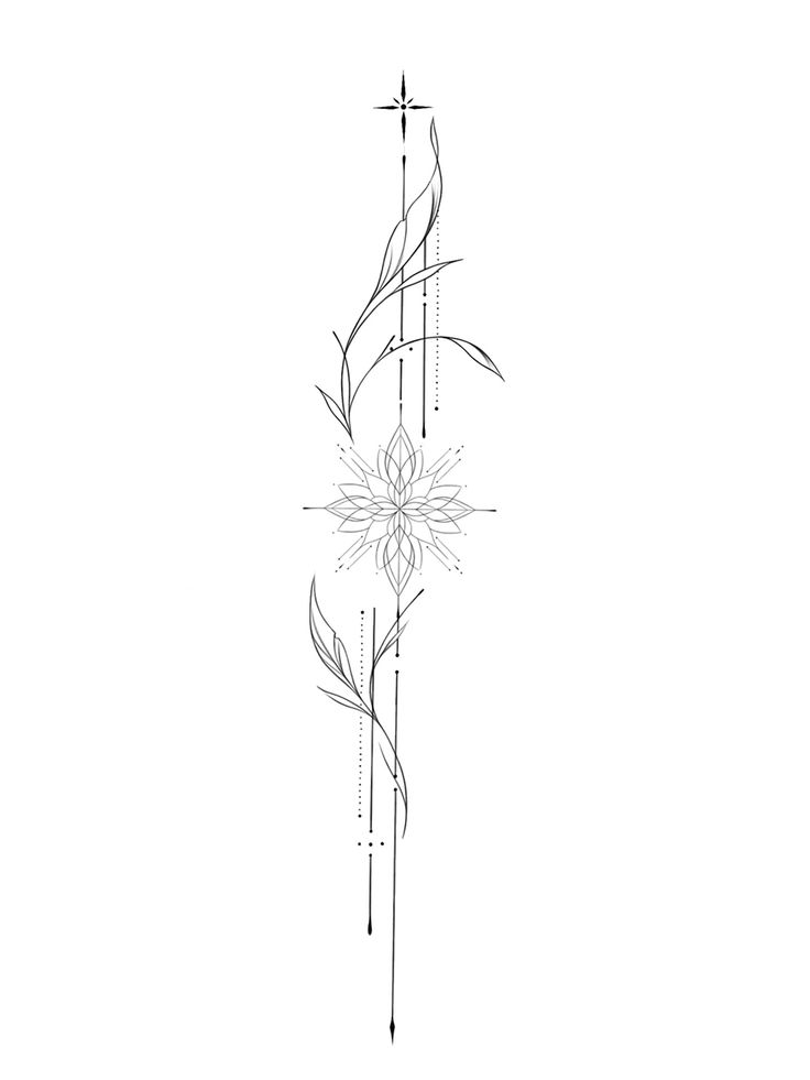 a black and white drawing of a flower with long stems on it's side