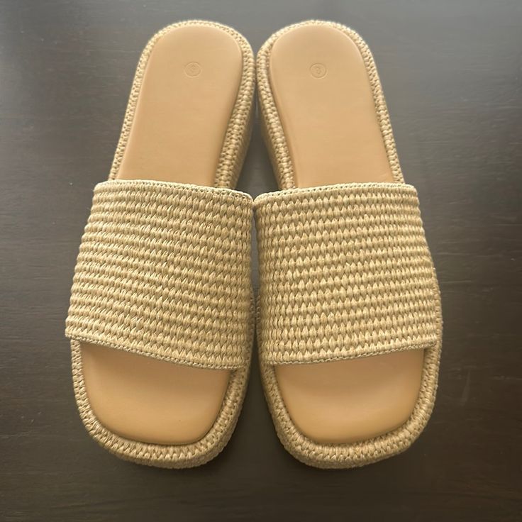 Brand New, In Box, Rattan, Platform Wedge Sandals. In Perfect Condition. Fits Standard 7.5- 8 Women’s Shoe Cushioned Memory Foam Sole. Natural Open Toe Synthetic Espadrilles, Beige Espadrilles With Textured Footbed For Vacation, Beige Synthetic Espadrilles For The Beach, Beige Synthetic Espadrilles For Beach, Comfortable Natural Wedge Sandals For Beach, Beige Casual Slip-on Wedge Sandals, Comfortable Open Toe Espadrilles For Vacation, Comfortable Beige Sandals For Outings, Comfortable Wedge Sandals With Textured Sole For Vacation