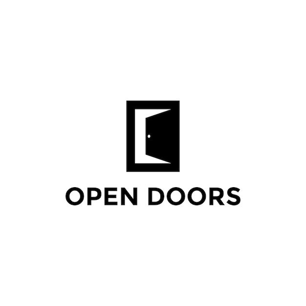 an open door logo with the word open doors on it's left hand side