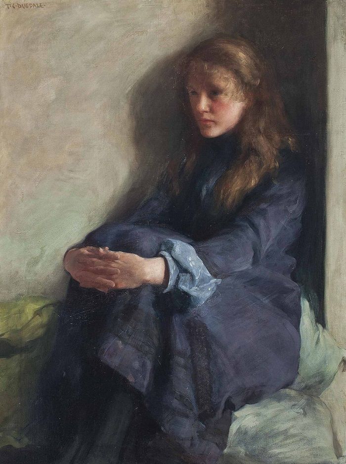 a painting of a woman sitting on a couch