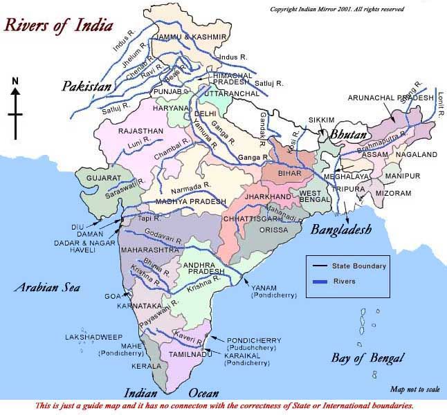 a map of india showing the major rivers