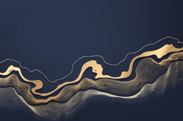 an abstract gold and blue wallpaper with wavy lines on the bottom, in front of a dark background