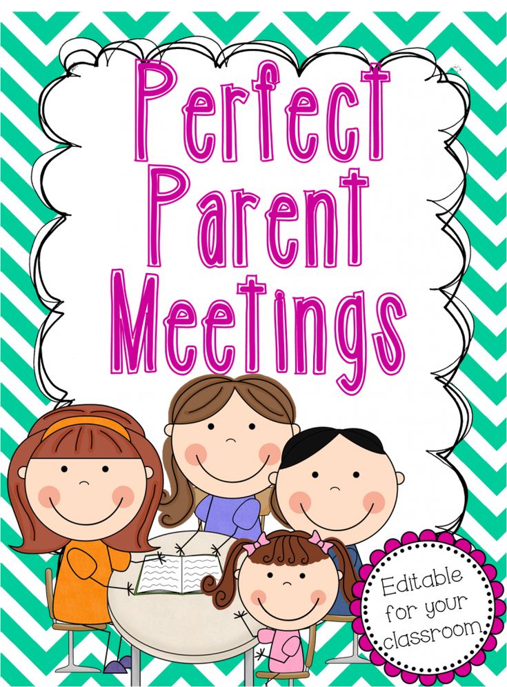 the perfect parent meetings poster is shown with two children and an adult in front of them