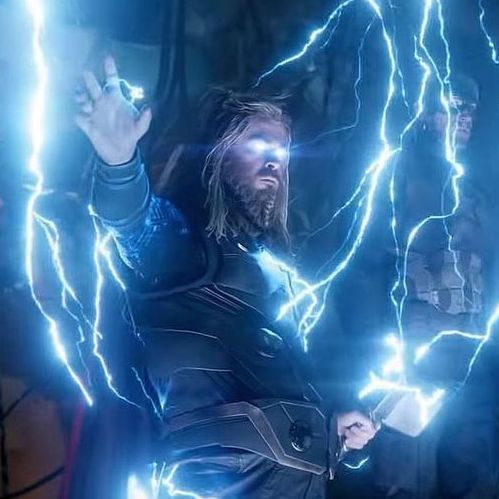 the avengers movie character is surrounded by lightning