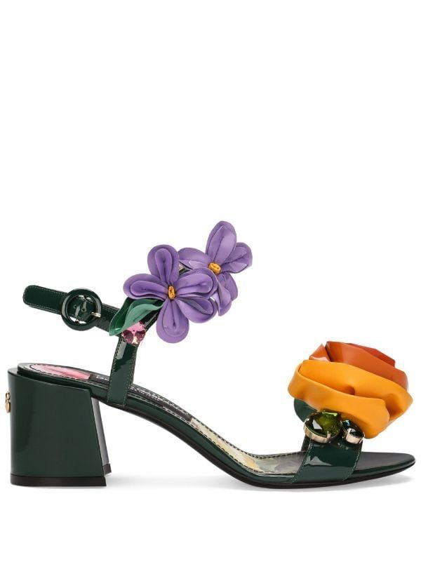 Dolce & Gabbana floral-appliqué Leather Sandals - Farfetch Swinging 60s, Mid Heel Sandals, Leather Floral, Iconic Bags, Van Cleef Arpels, Floral Applique, Ballet Flat Shoes, Dolce & Gabbana, Lady Dior