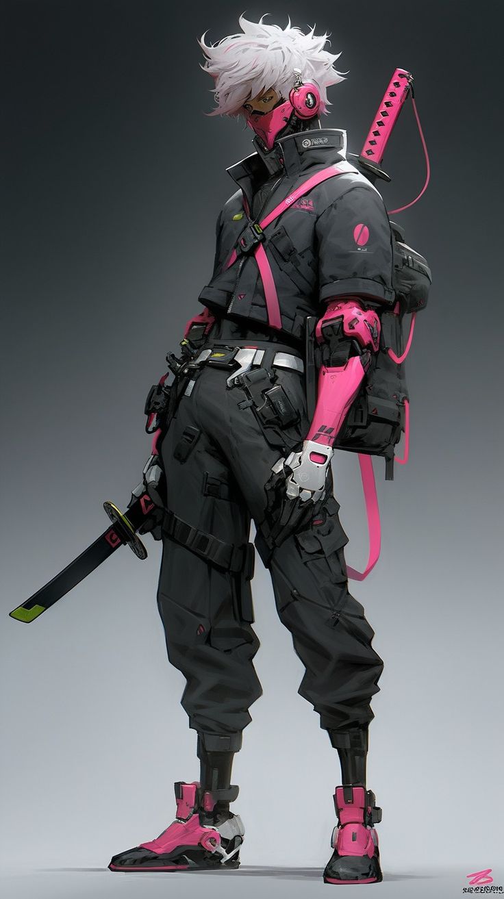 a person in pink and black outfit holding a knife