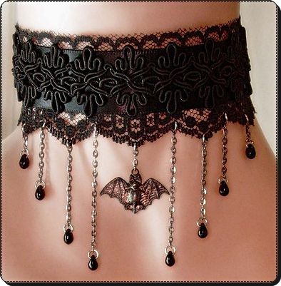 Black lace, spider,chain and drop bead choker Victorian Vampire, Gothic Design, Vampire Bat, Gothic Victorian, Bead Choker, Victorian Gothic, Drop Beads, Gothic Jewelry, Beaded Choker