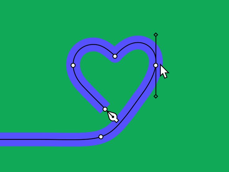 a blue heart with two arrows pointing to each other on a green background that is drawn by hand