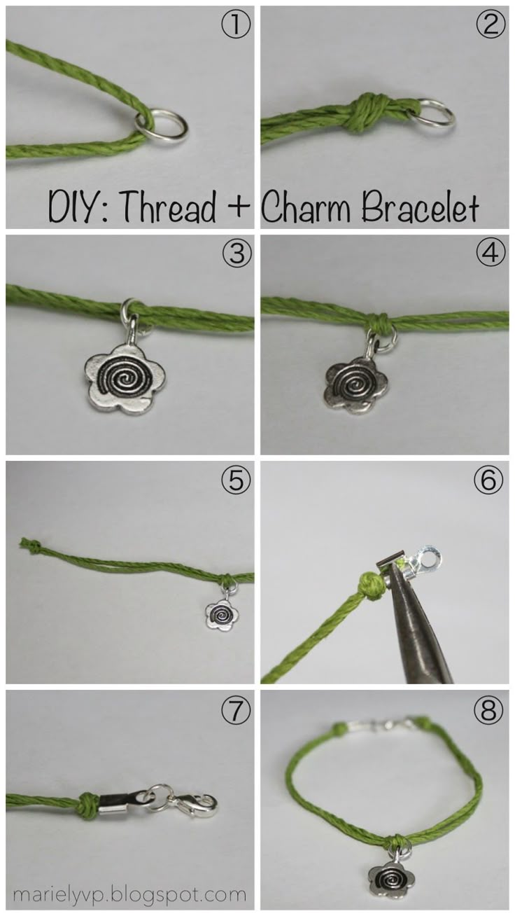 step by step instructions on how to make a bracelet with charms and cord for jewelry making