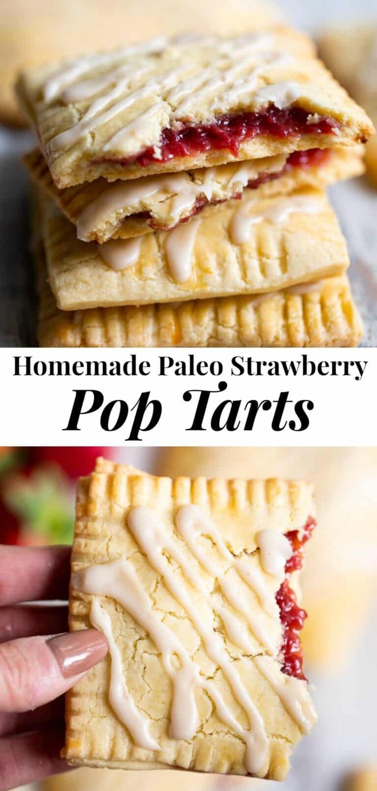 homemade pale strawberry pop tarts with white frosting on top and in the middle