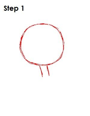 a drawing of a circle with the words step 1 written in red ink on white paper