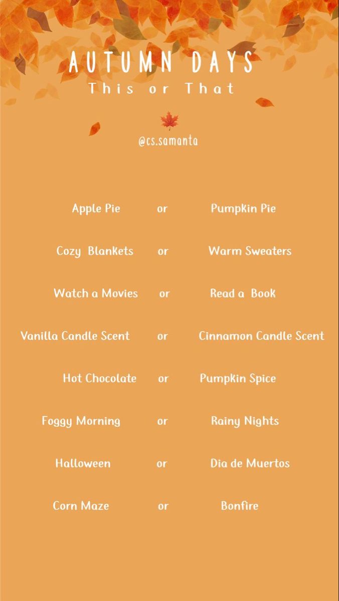 the autumn days list is shown on an orange background