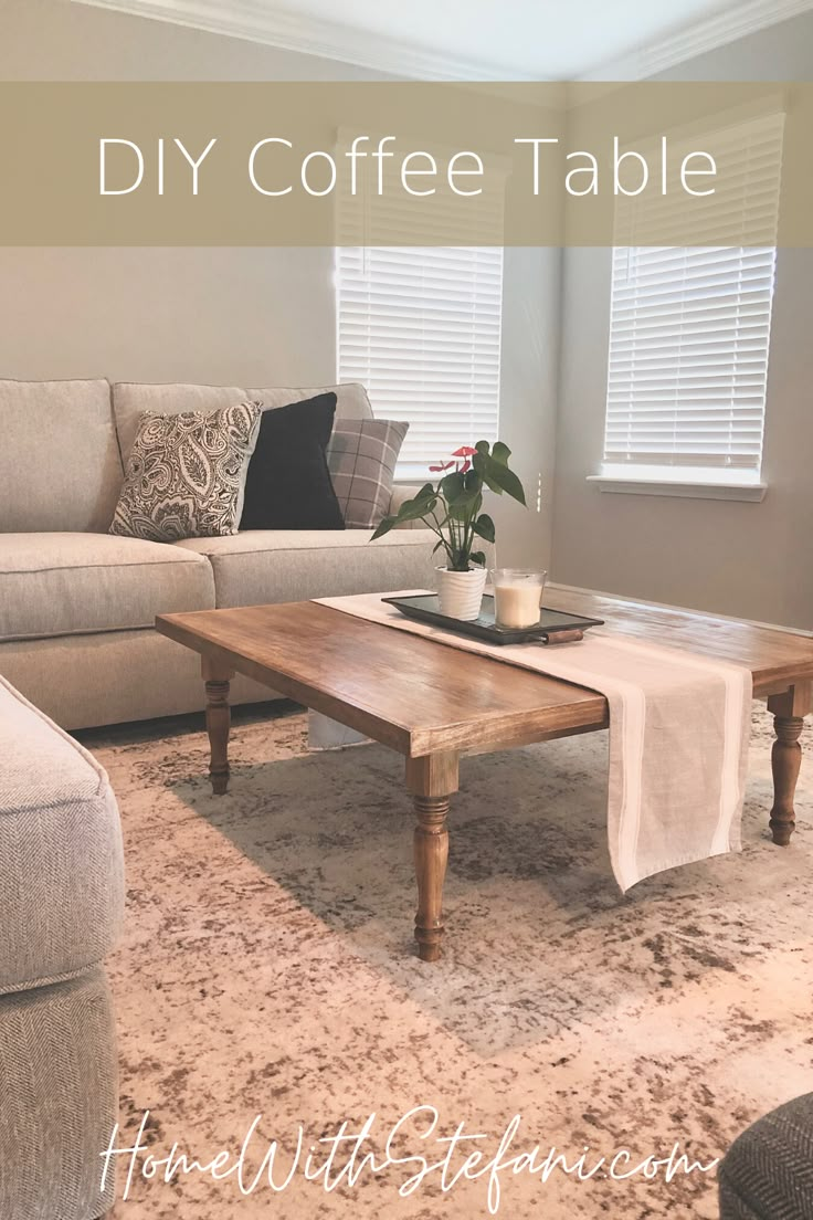 a living room with a coffee table and couches