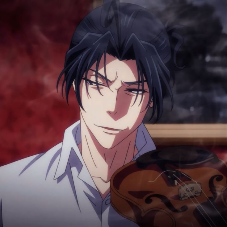 a man with black hair holding a violin