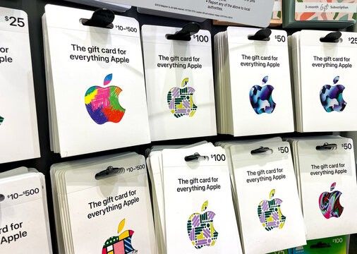 the apple gift cards are on display for sale