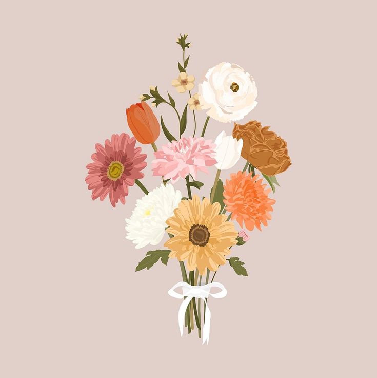 a bouquet of colorful flowers on a pink background