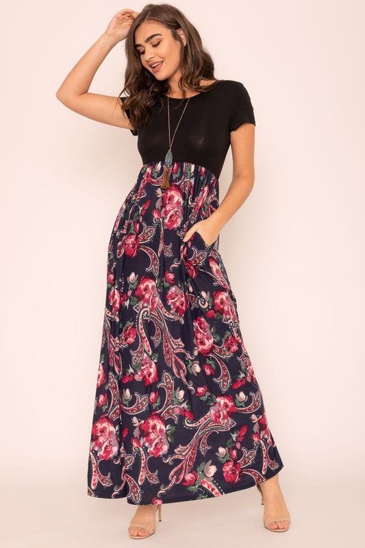 This Short Sleeve Floral Maxi Dress is proudly Made In the United States with a fabric composition of 95% polyester and 5% spandex. Nine Line Apparel, Burgundy Outfit, Summer Items, Paisley Maxi Dress, Grey Maxi Dress, Maxi Dress Navy, Crop Top Blouse, Denim Outfit, Preppy Outfits