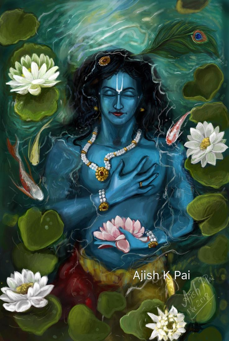 an image of the hindu god with flowers and water lilies