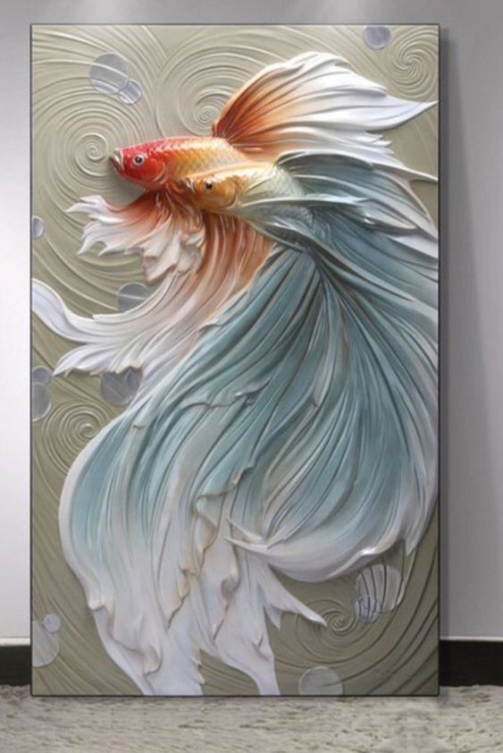 a painting of a goldfish on a wall