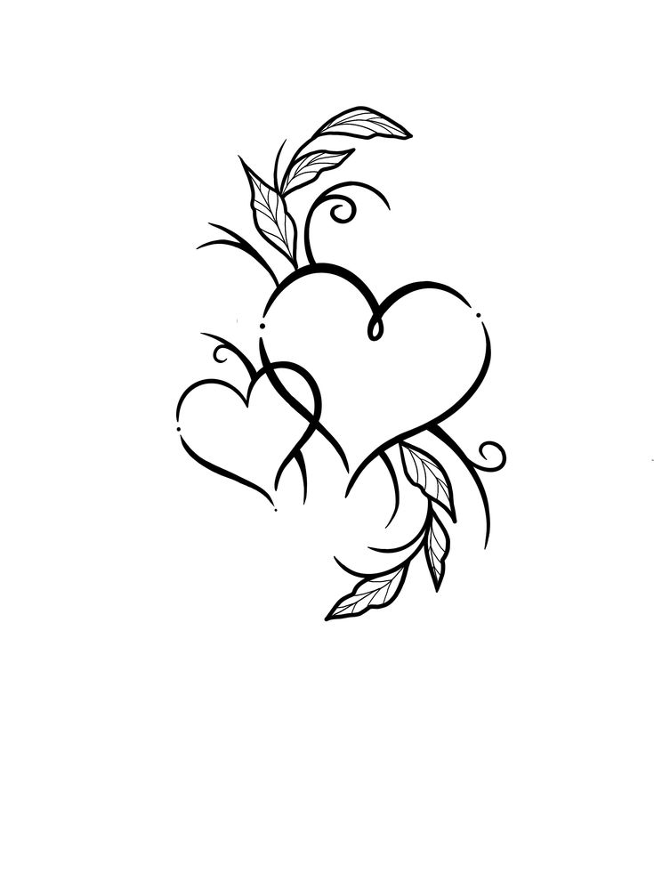 two hearts with leaves tattoo design