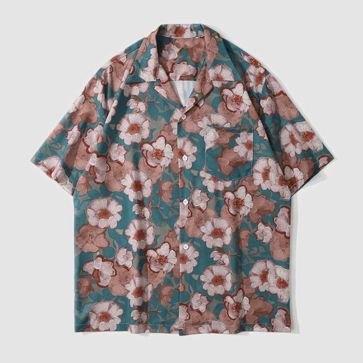 Collar Shirt Men, Print Design Pattern, Floral Print Shirt, Vintage Floral Print, Loose Shirts, Floral Print Shorts, Streetwear Women, Floral Shirt, Collar Shirts