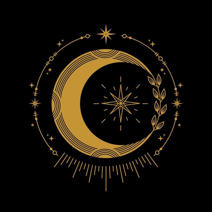 a golden crescent with stars and a wreath around it