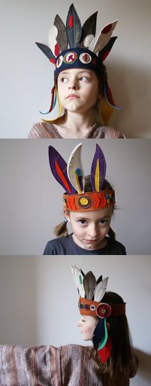 ateliersreinette: indians Paper Hats, Native American Headdress, Felt Crown, Wilde Westen, Indian Headdress, Kids Dress Up, Cowboys And Indians, Thanksgiving Crafts, Felt Diy