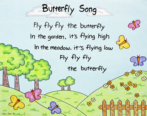 a poem written by a child with butterflies flying over the hills and trees in the background