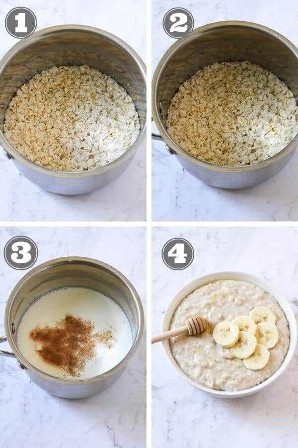 step by step instructions on how to make oatmeal with bananas and cinnamon