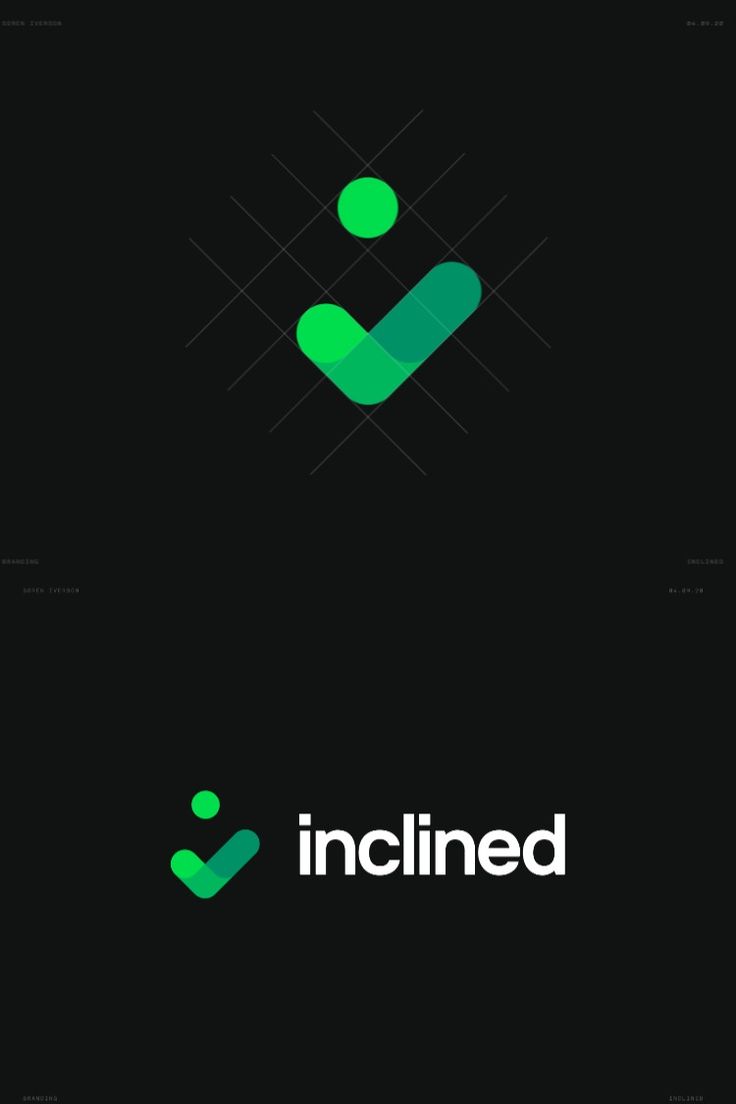 the logo for inclined is shown on a black background with green circles and dots