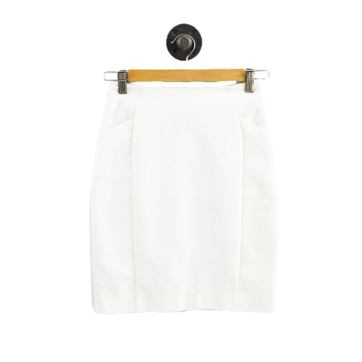 Pockets. Condition: Nwt. Measurements: 12'' Waist, 16'' Hips, 19'' Length. Fabric: 62% Cotton/ 33% Polyester/ 5% Elastane. Lining: 100% Polyester. Size 2. Ret. $24.95- White Relaxed Fit Midi Pencil Skirt, Summer Office Skirt Short Length, White Mini Skirt For Office In Summer, Fitted White Mini Skirt For Office, White Mini Skirt For Formal Occasions, White Formal Mini Skirt For Summer, Formal White Mini Skirt For Summer, Solid Pencil Skort With Lined Skirt, Classic Summer Mini Skirt For Workwear