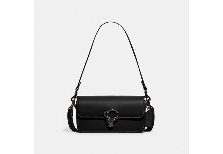 Black Coach Bag With Branded Hardware, Luxury Coach Shoulder Bag With Turn-lock Closure, Coach Black Satchel With Silver-tone Hardware, Coach Crossbody Bag With Silver-tone Hardware, Black Studio, Hand Style, Black Coach Bag With Silver-tone Hardware, Studio Bag, Baguette Bag