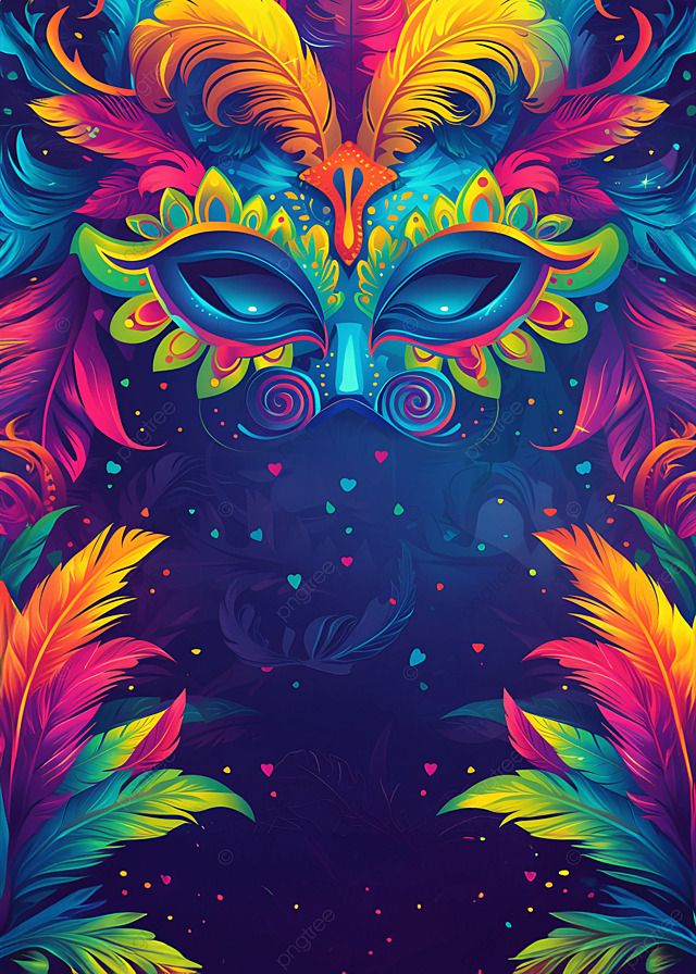 a colorful mask with feathers on it