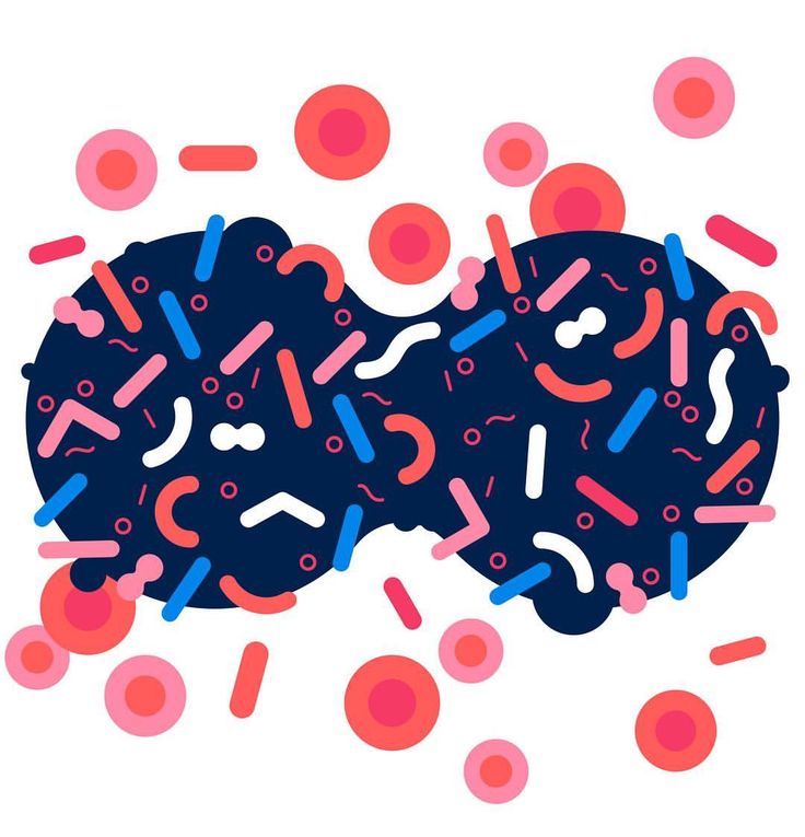 an abstract illustration of letters and numbers coming out of a blue circle with pink dots