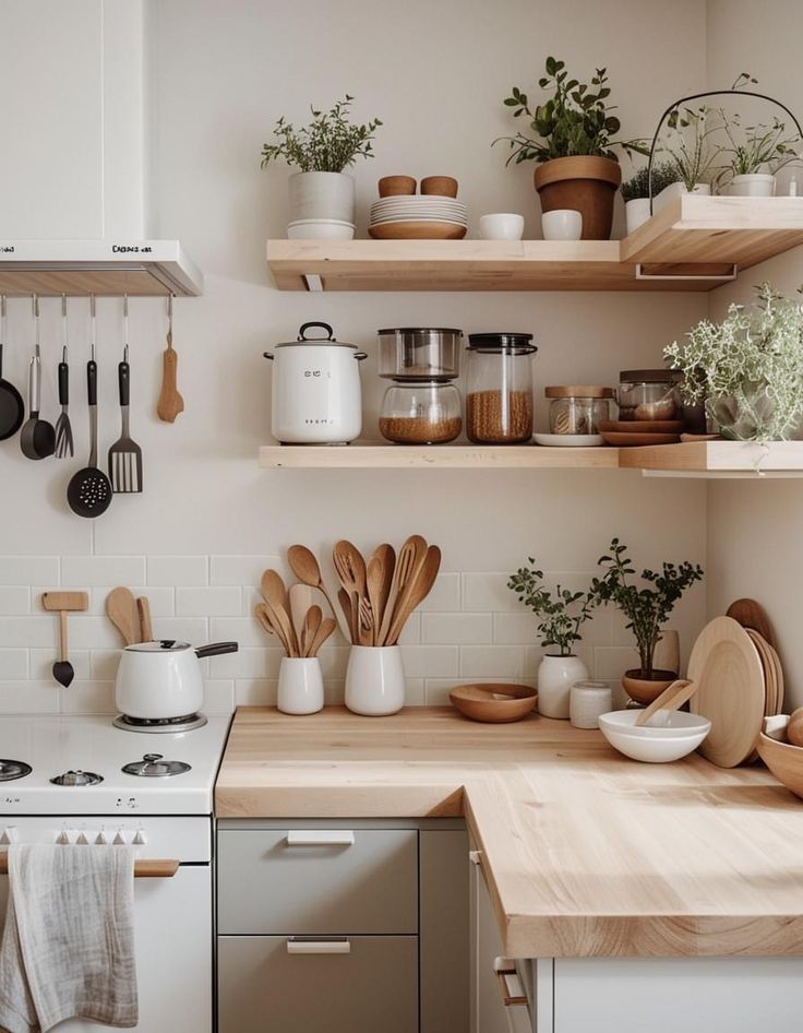 the kitchen is clean and ready to be used as a place for cooking or baking