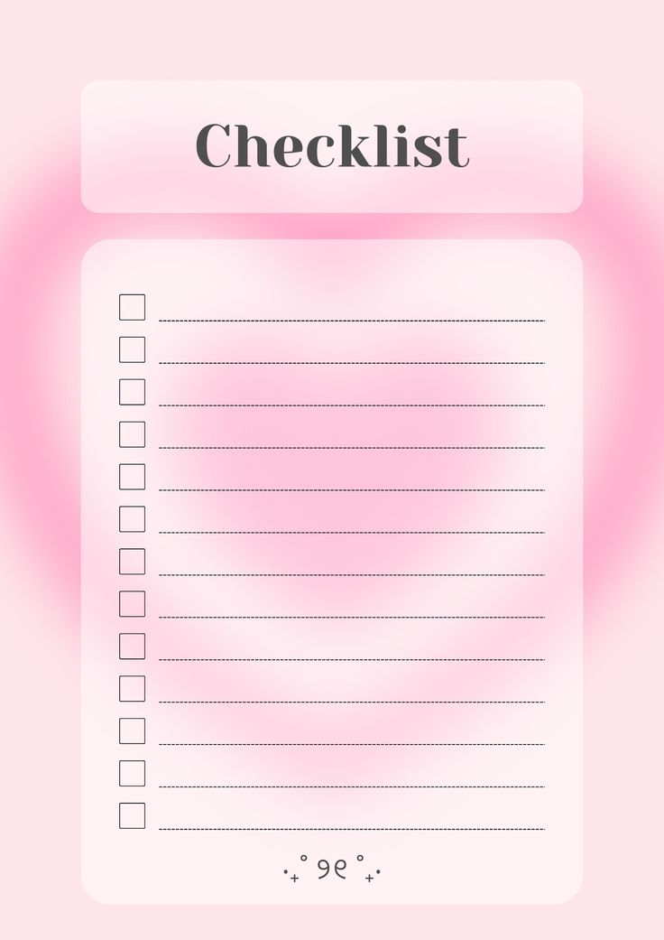 a pink checklist with lines and dots in the center on a light pink background