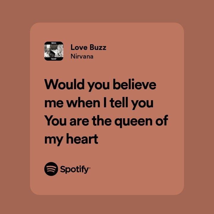 a quote from love buzzz nirvana that reads would you believe me when i tell you you are the queen of my heart