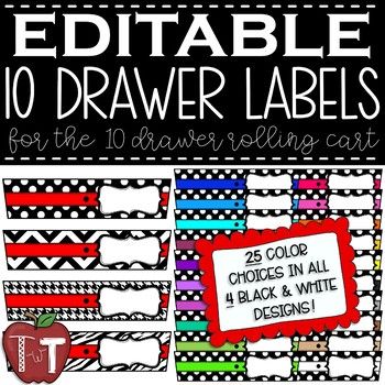 editable 10 drawer labels for the classroom