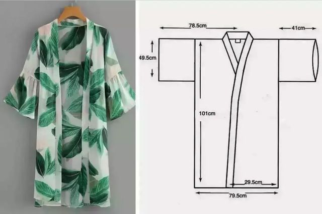 an image of a women's blouse with leaves on it and measurements for the top